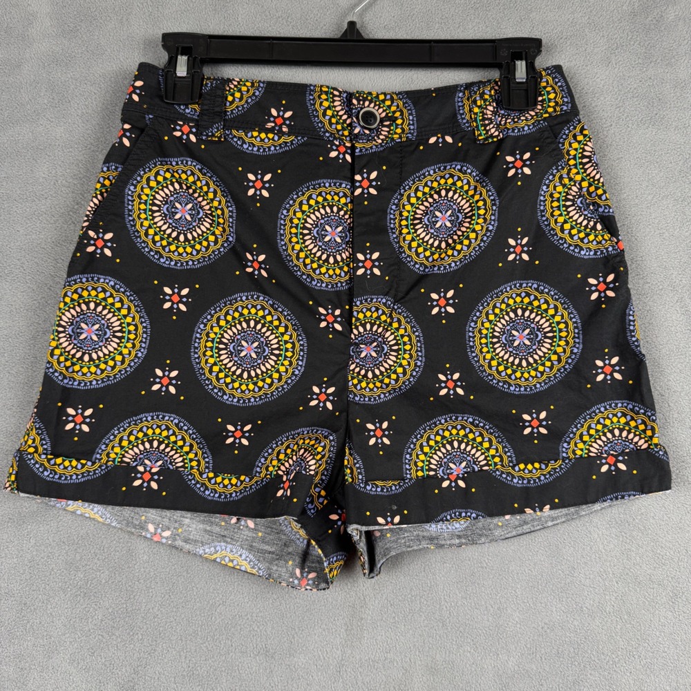 Maeve Anthropologie Black Mandala Geometric Print Shorts Size 4 Boho Cuffed Hem